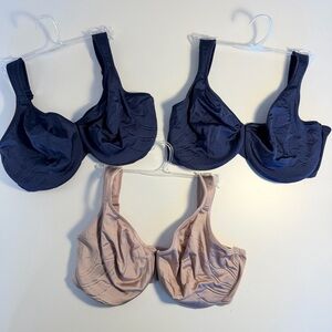 Lot of 3 Bali 38DD Live It Up Side Shaping Bras Underwire Navy Nude Taupe 3353